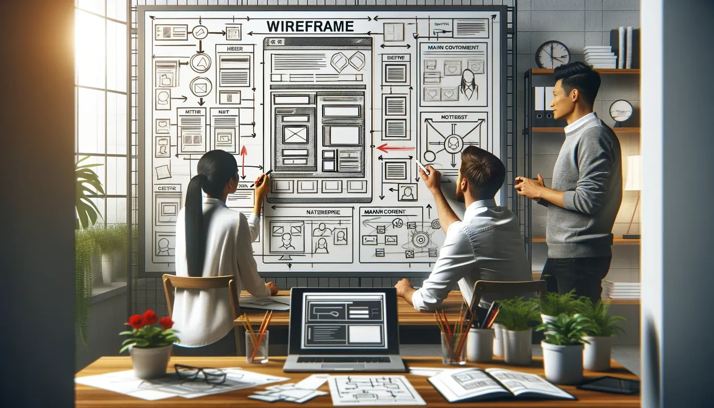 Process of sketching and wireframing in the website design process