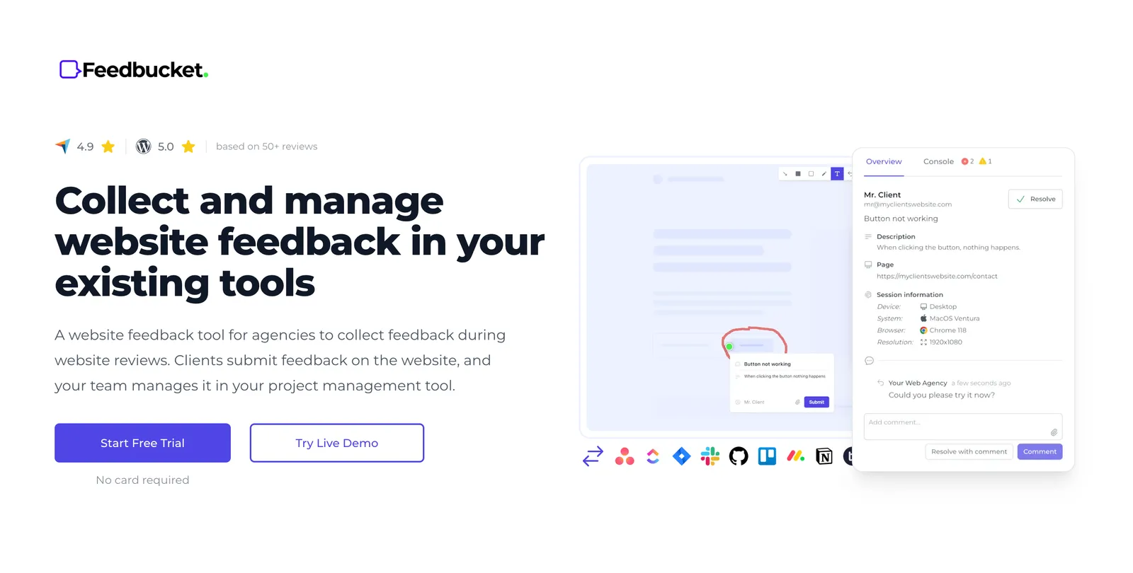 Feedbucket website header